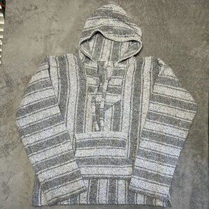 Baja Beach Style Woven Hoodie Gray & White Men's XL